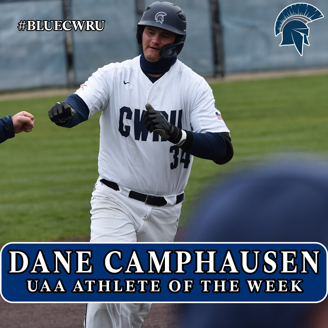Dane Camphausen has been named the UAA Hitter of the Week after helping lead the Spartans to a sweep of a four-game series against Brandeis last weekend! ⚾️.462 avg (6-13), .588 OBP, 1.077 slug% ⚾️ 2 HR, 2 2B, 5 RBI, 4 BB, 4 R #CWRU #BlueCWRU #d3baseball