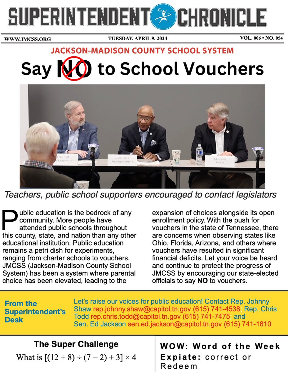 PLEASE RETWEET🚨Raise your teacher voice — the potential impact on public education with vouchers is unfathomable. We must continue to commit ourselves to providing high quality educational experiences for students. At this time in history, vouchers are not what we need in JMCSS.