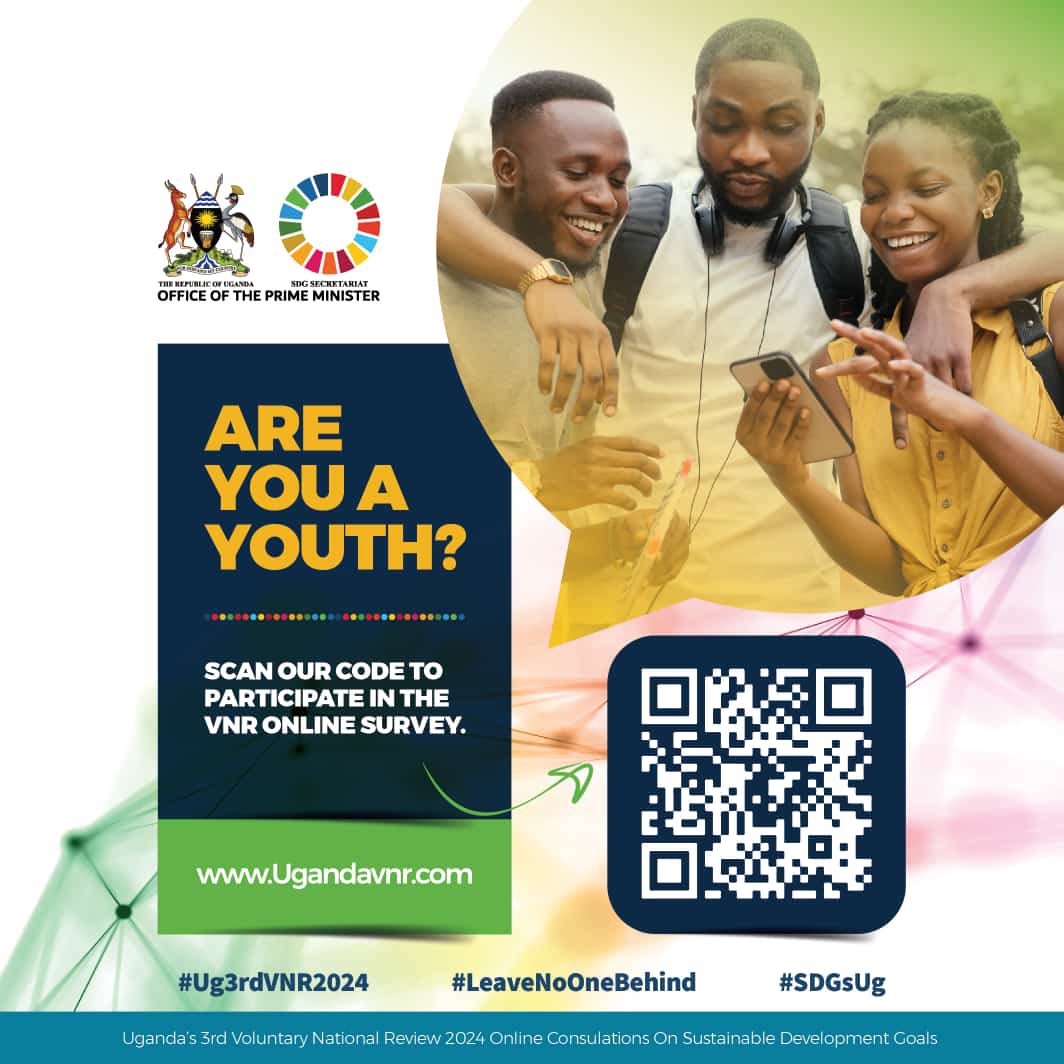To all youths, take part in Uganda's Third Voluntary National Review online survey on the Sustainable Development Goals via: surl.li/shmzq

For more information about  Uganda's third VNR visit: ugandavnr.com
#Ug3rdVNR2024 
#LeavingNoOneBehind