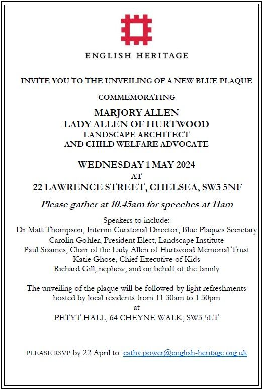 Play advocates and adventure playground friends: Lady Allen gets her own blue plaque (thanks @timrgill for the share)