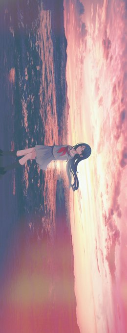 「long hair orange sky」 illustration images(Latest)