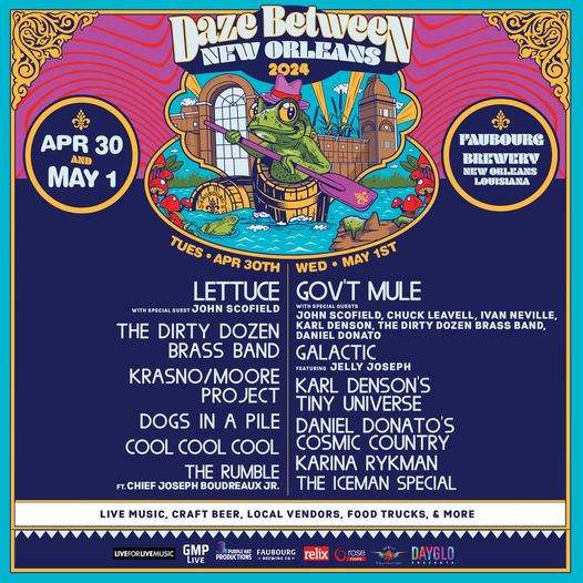 ChuckLeavell's tweet image. Gov’t Mule w/ special guest Chuck Leavell, Jon Scofield, Ivan Neville, Karl Denson, Dirty Dozen Brass Band & more!
May 1, 2024 ~ Jazzfest!
New Orleans, LA @ Faubourg Brewery
@chuck_leavell @faubourgbeer @govtmule #ChuckLeavell #GovtMule #DazeBetweenNola
