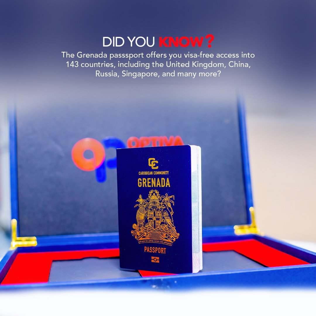 Unlock visa-free travel to over 140 countries with a Grenada passport. Trust Optiva Capital Partners to guide your journey to second citizenship. Send us a DM to get started #OptivaCapitalPartners #Grenada #Secondcitizenship #Passport #Visafree