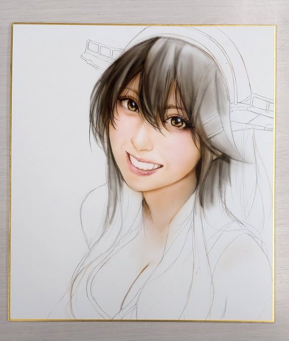 リアル風な榛名の色紙を描いてる
ちょっと3次元よりに描きすぎたかな🤔まぁいいか～ 