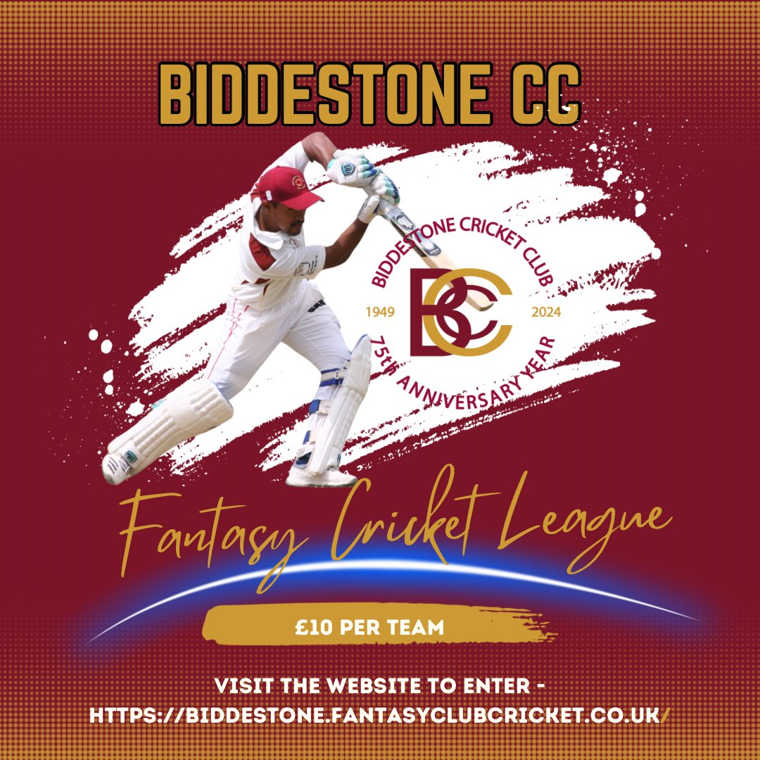 🎉🎉🎉🎉🎉🏏IT IS BACK!!!!🏏🎉🎉🎉🎉🎉 Biddestone Fantasy League has made a return for the 2024 season. Anyone is welcome to join and create their own team. Cost is £10 per team Players are all valued and you had £55 million to spend on your 11 player. Pick wisely to win!!