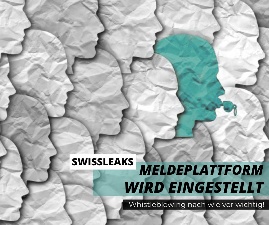 Vor einigen Jahren wurde die Meldeplattform Swissleaks gestartet. Aufgrund von zu sporadischem Gebrauch wird sie nun wieder eingestellt. Wir werden uns trotzdem weiterhin für mehr Whistleblowerschutz einsetzen.
#swissleaks #weareclosed #meldeplattform #whistlerblowerschutz