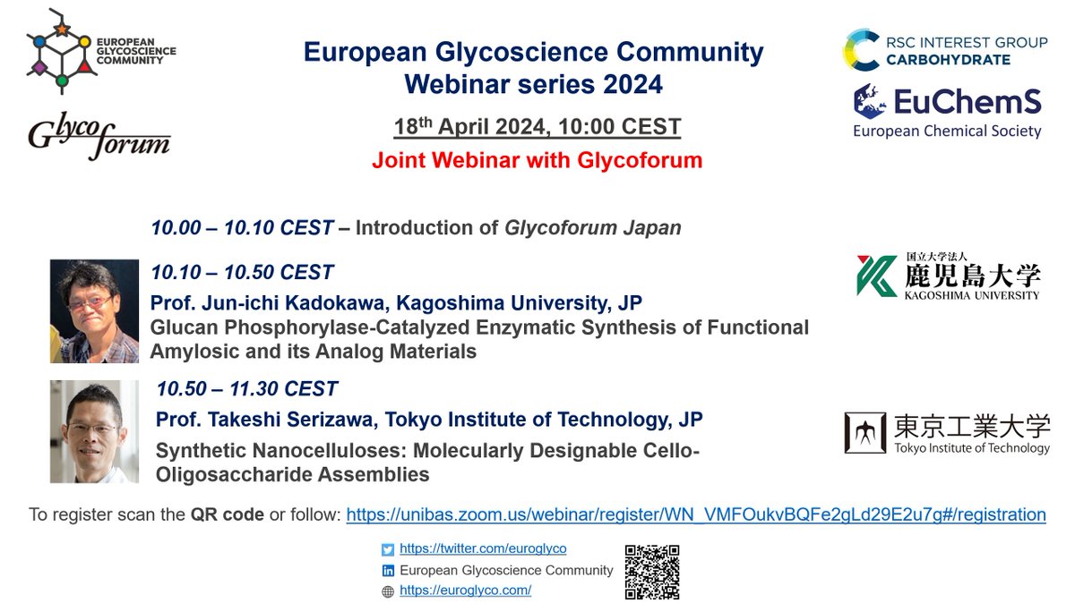 🔔The next EGC webinar will be in collaboration with @Glycoforum! Don't miss the opportunity to join our speakers on 18/4 at 10 am CEST (⏲️note the time change!) #glycotime ✏️Register: tinyurl.com/3uz6rcbu @ozglyco @glycoworld @glyconet_nce @acs_carb @EuChemS @Glyco_Alps