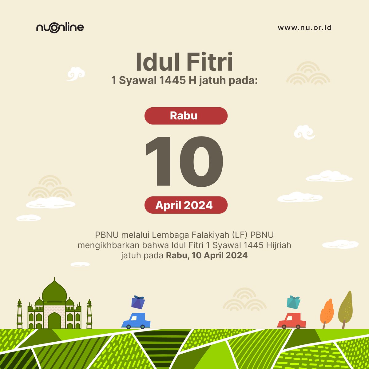 Breaking News 🔥

PBNU melalui Lembaga Falakiyah (LF) PBNU mengikhbarkan Idul Fitri 1 Syawal 1445 H jatuh pada Rabu, 10 April 2024.

#NUOnline