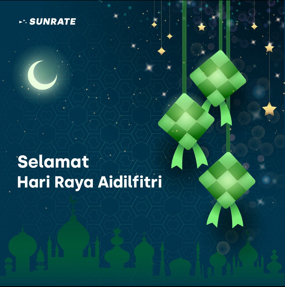 Selamat Hari Raya Aidilfitri from the team at SUNRATE! ✨ May this blessed festivity bring joy, peace, and prosperity to you and your loved ones. Let's embrace the spirit of forgiveness, renew bonds, and celebrate new beginnings together. #SUNRATE #HariRaya2024 #EidMubarak