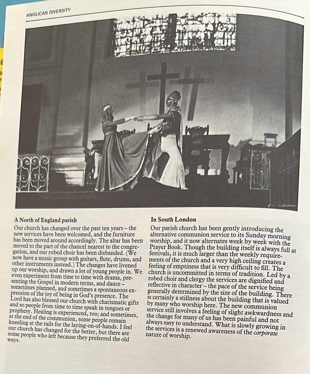 In the enormous post-everything clear up, I’ve rediscovered the books that explain how we’ve arrived at C of E 2024. This is from the Collins Illustrated Guide to the ASB 1980 (a bestseller, back then, obvs). No, I have no idea what they’re doing. Cranmer might have had words.