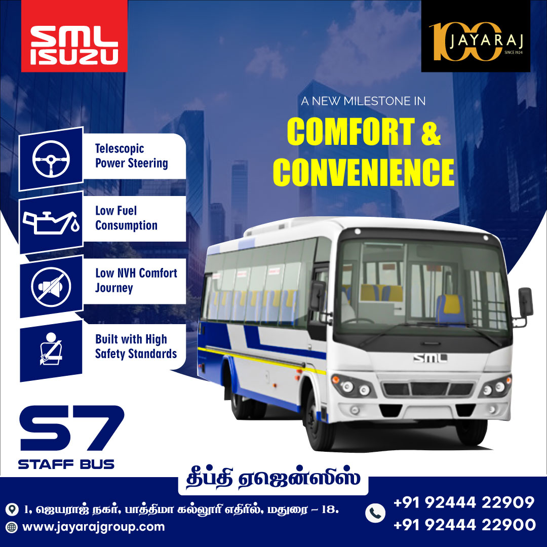 S7 Staff Bus - SML - Deepthi Agencies - Madurai #construction #road #highways #excavation #mining #transport #vehicles #lorry #heavyvehicles #Affordableprice #madurai #ramanathapuram #theni #dindugal #new #tipper #schoolbus #staffbus #highsafety #lowfuelconsumption #comfort #new