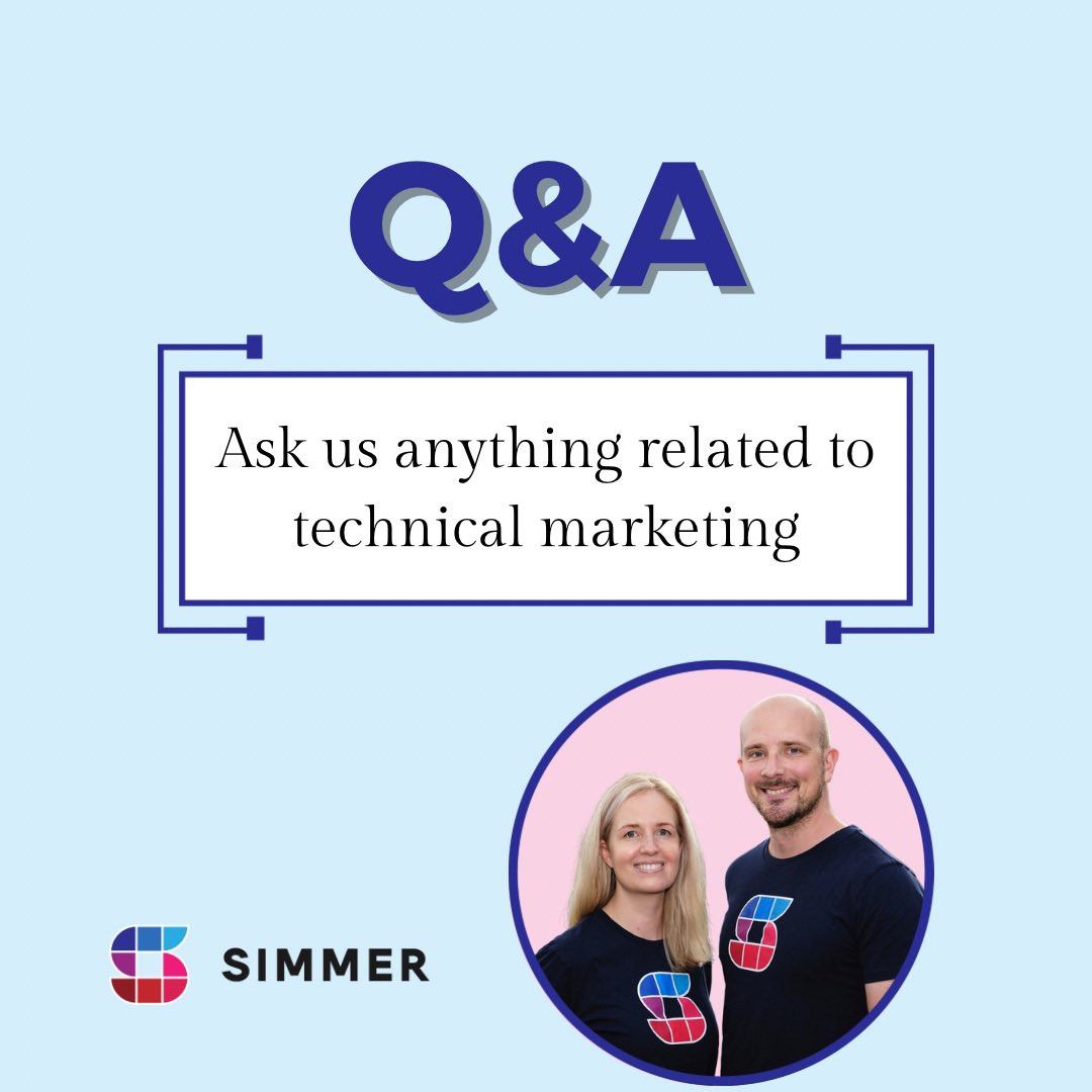 🤔 What's on your mind right now related to technical marketing? Last week we announced that we’ll be doing another round of Q&A sessions, and there’s still time to submit your questions! We’ll promise to get back to you soon with our responses. 😊 #marketing #teamsimmer