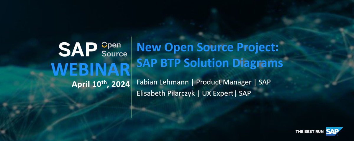 Quick reminder 👉 Discover the new #SAPBTP Solution Diagram repository! Join us for a webinar tomorrow - on April 10th - with Fabian Lehmann & Liza Pilarczyk (SAP). #SAPOpenSource #OpenSource Register now: sap.to/6015wbFUd