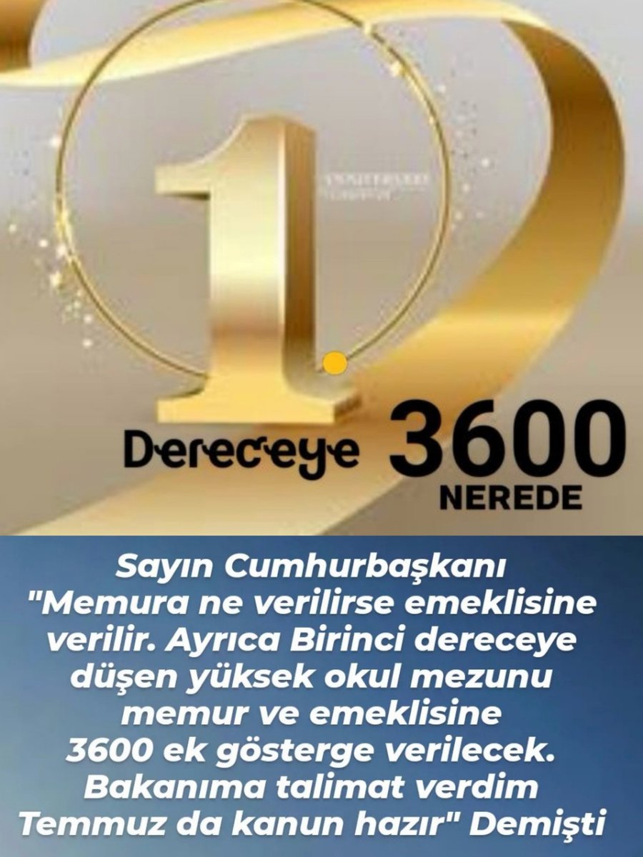 @tgrthabertv @cemkucuk55 Sayın @cemkucuk55 MEMUR VE EMEKLİSİ #BirinciDereceye3600 ek gösterge bekliyoruz iki seçim geçti söz verdiler daha #NereyeKadar bekleyecek diye soruyoruz. İyi yayınlar diliyorum