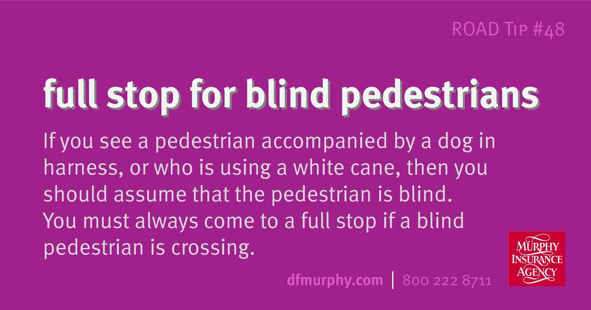 🛑 Remember to always come to a full stop when a blind pedestrian is crossing the street. Ensure you stop behind the marked crosswalk to prioritize pedestrian safety. buff.ly/3Iy7qVl 

#roadtiptuesday #autoinsurance #roadtips #pedestrian