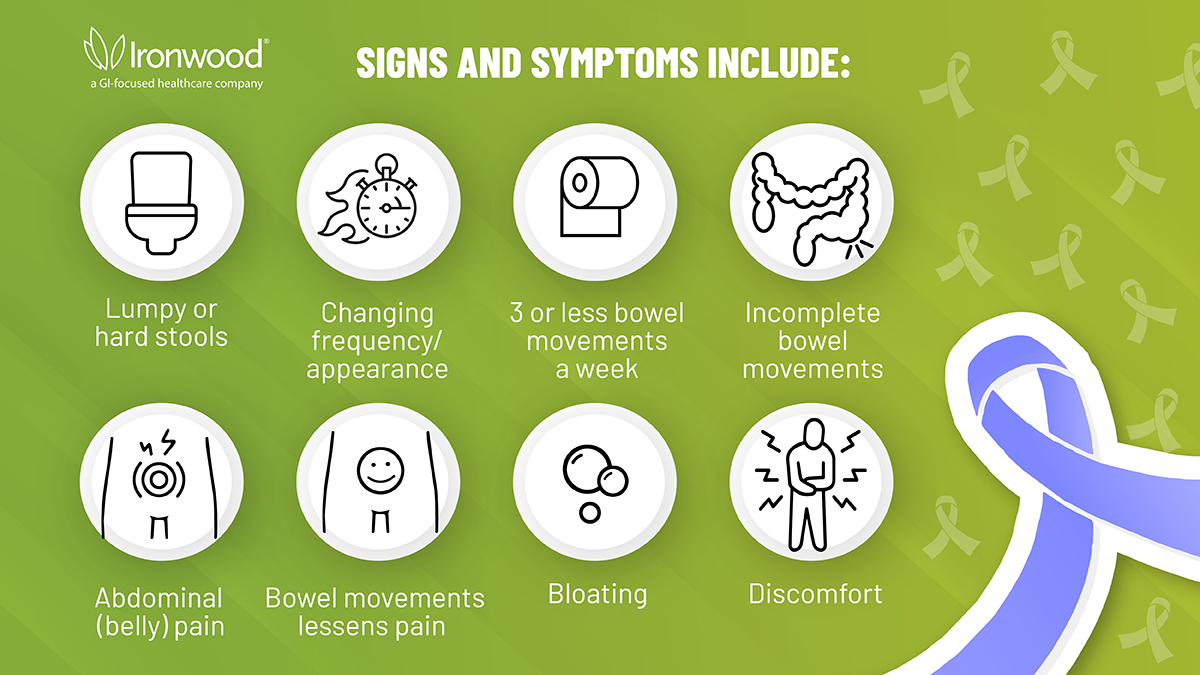 This #IBSAwarenessMonth, take some time to learn about #IBS-C signs and symptoms. 

#DYK that people living with IBS-C typically experience both constipation and abdominal symptoms. Follow Ironwood Pharmaceuticals to learn more! #IBSDilemma