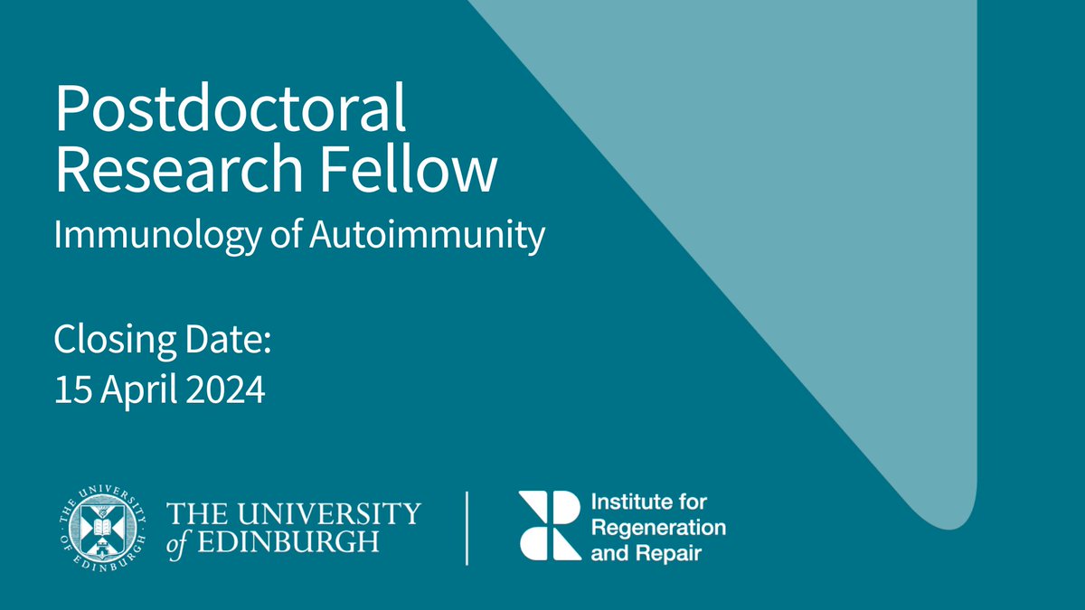 Postdoctoral Research Fellow - Immunology of Autoimmunity 📢 Join our dynamic team and contribute to the development of a ground-breaking first-in-class therapeutic for the treatment of autoimmune diseases. Apply by: 15 April 2024. edin.ac/4aK3fDy