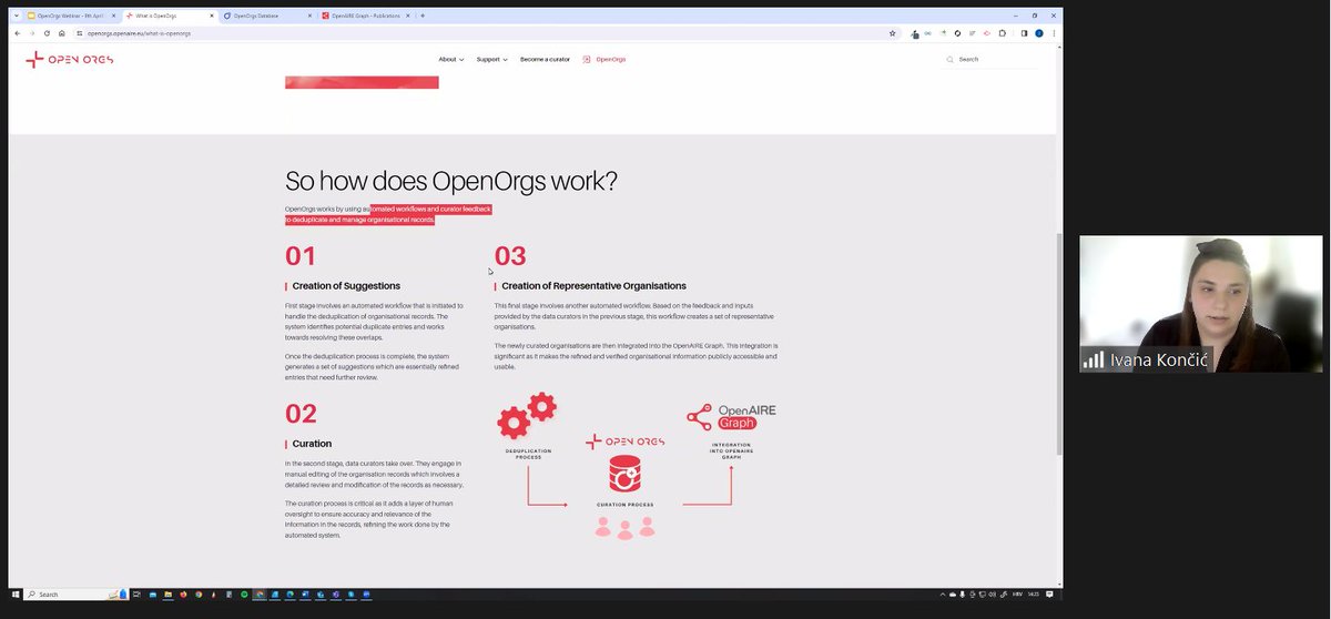 OpenAIREGraph's tweet image. Now in the #OpenOrgs webinar! Ivana Končić presents the new website, guiding us through key features such as how it works, #curation support, statistics, &amp;amp; more. Check it out for yourself! Link below,

openorgs.openaire.eu

#OpenAIRE #OpenData #DataCuration #DataQuality…