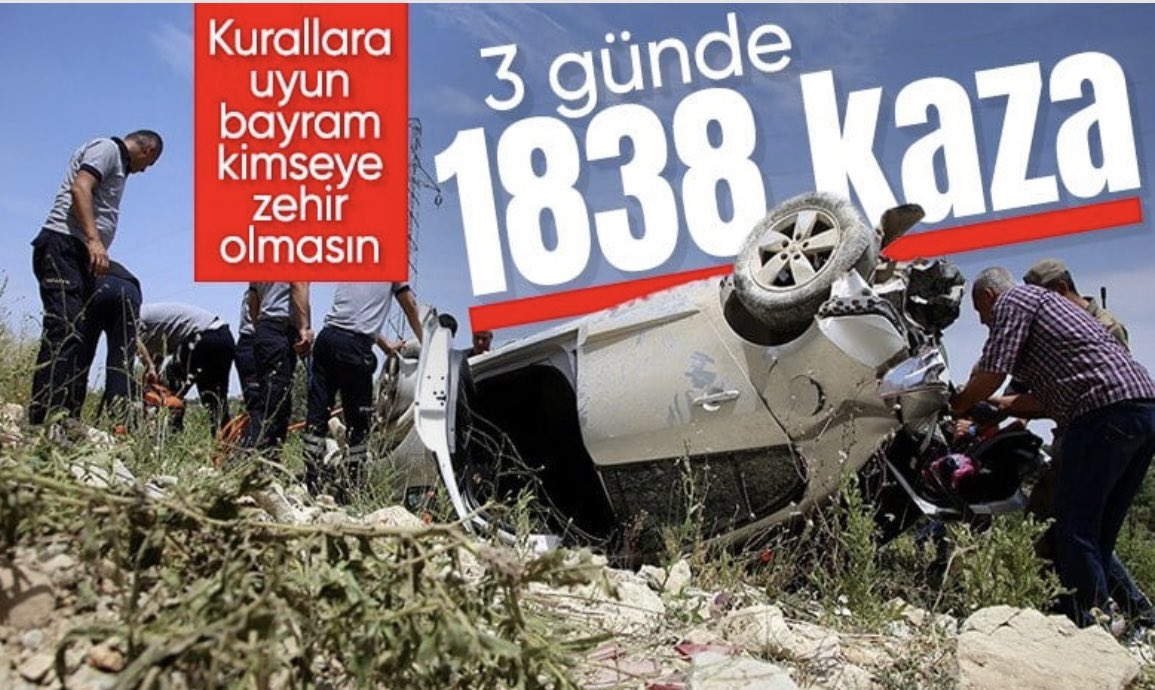 Nedir bu telaş ? Nedir bu acele ? 3 günde 1838 kaza olmuş 19 kişi hayatını kaybetmiş 2912 kişi yaralanmış Acele etme, dikkatli ol Varacağın yere 2 saat geç var Sevdiklerin soğuk bedenini değil😰 sıcak bedenini kucaklasın😃 Kısıtlama Fulya Yılmaz Erdoğan