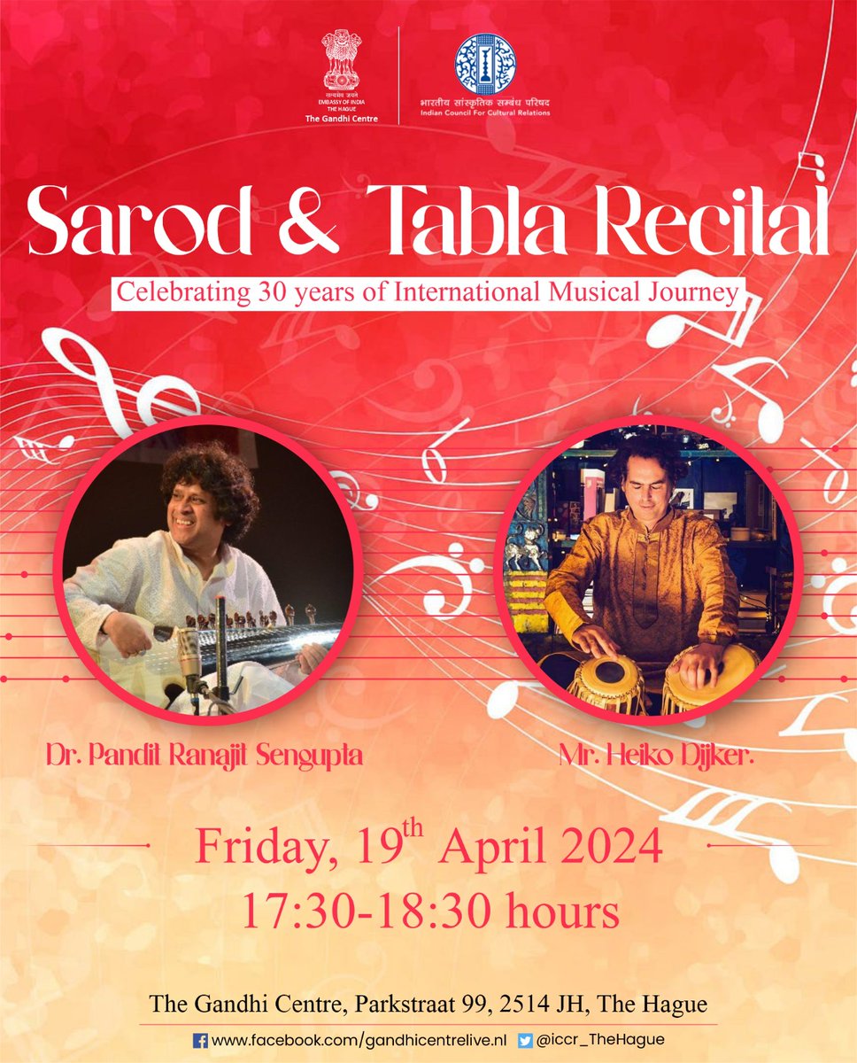 Come join us for a classical music evening at TGC with the renowned artists Dr. Ranajit Sengupta on Sarod and Mr. Heiko Dijker on Tabla, who will grace us with their soulful performances. Please register via: bit.ly/3VQEMIk