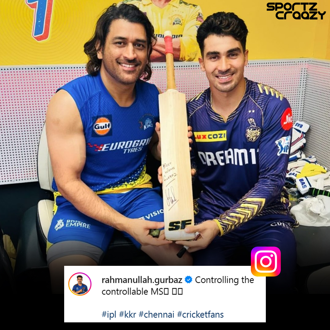 MS Dhoni gave his autograph on bat of Gurbaz. #IPL2024 #CSKvsKKR #MSDhoni #RahmanullahGurbaz #KKR #CSK #Cricket #Sportzcraazy #Followus #Comment