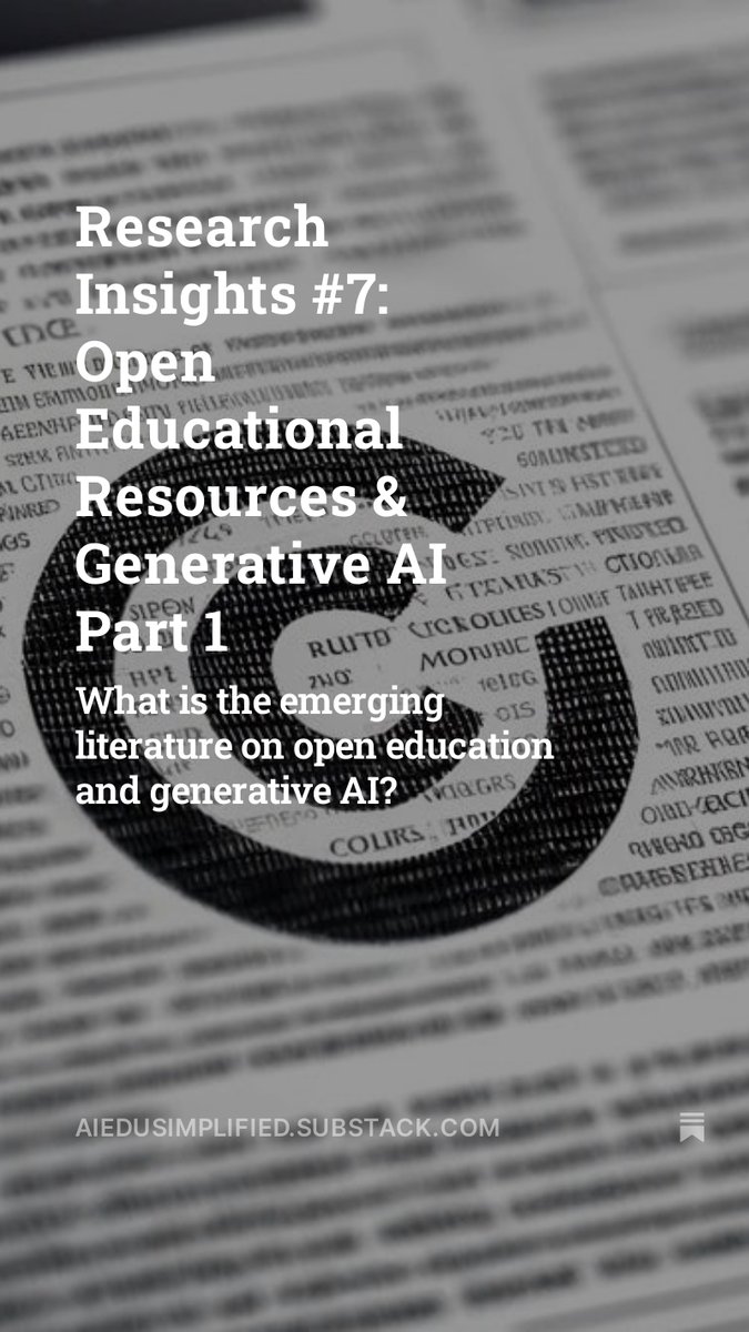 Exploring research one #OER and #GenAI in advance of a panel happening tomorrow (Wednesday) with @cccoer! Excited to be in conversation with the amazing @EnglishOER & the great Peter G. SHea open.substack.com/pub/aiedusimpl… #GenerativeAI #EdTech #HigherEd #AIed #ChatGPT #AIEducation