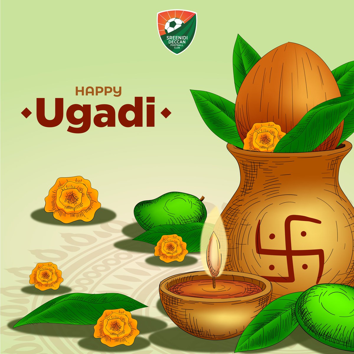 Wishing everyone a very happy and prosperous Ugadi ✨ #SreenidiDeccanFC 🟠🟢 #IndianFootball ⚽ #WeAreSDFC 💪 #ILeague 🏆 #DeccanWarriors ⚔️