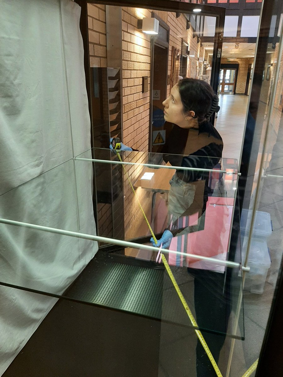 Emily Beynon has decanted our Cryosurgery exhibition to make way for the Discovering Disability display, supported using public funding by the National Lottery through Arts Council England. Objects have been chosen (provisionally) so she's measuring up!