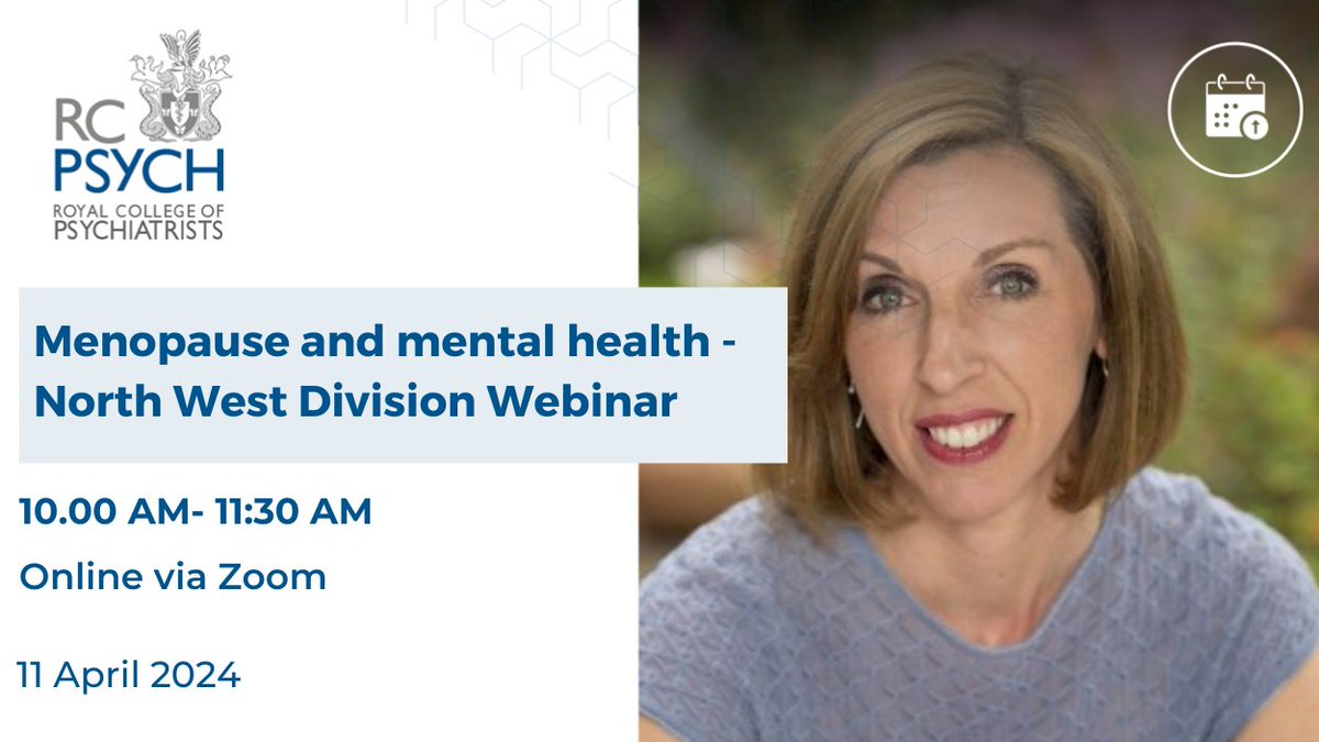 Last chance to book for the Menopause and mental health webinar where speaker @drlouisenewson will talk on the role of female hormones in the brain and how reduced and fluctuating levels of hormones can affect mental health rcpsych.ac.uk/events/confere… @Nmathew16 @HylandDeclan