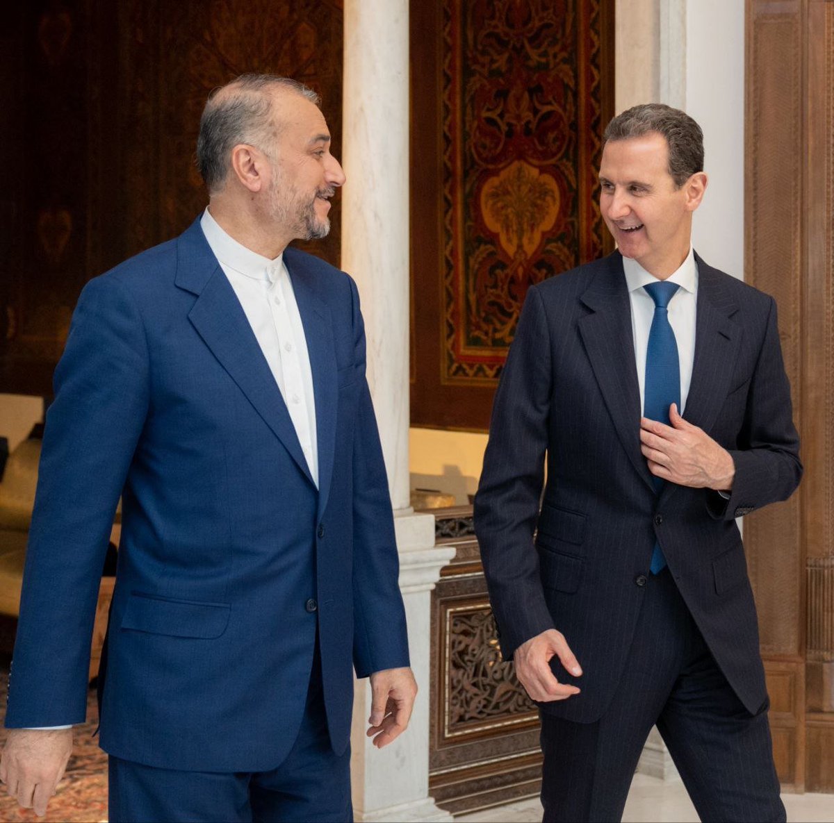 Iran's FM Hossein Amirabdollahian met with Syrian President Bashar al-Assad. Assad praised the role of Martyr General #Zahedi in the fight against #terrorism and serving the people of #Syria and Lebanon.. en.mfa.gov.ir/portal/newsvie…