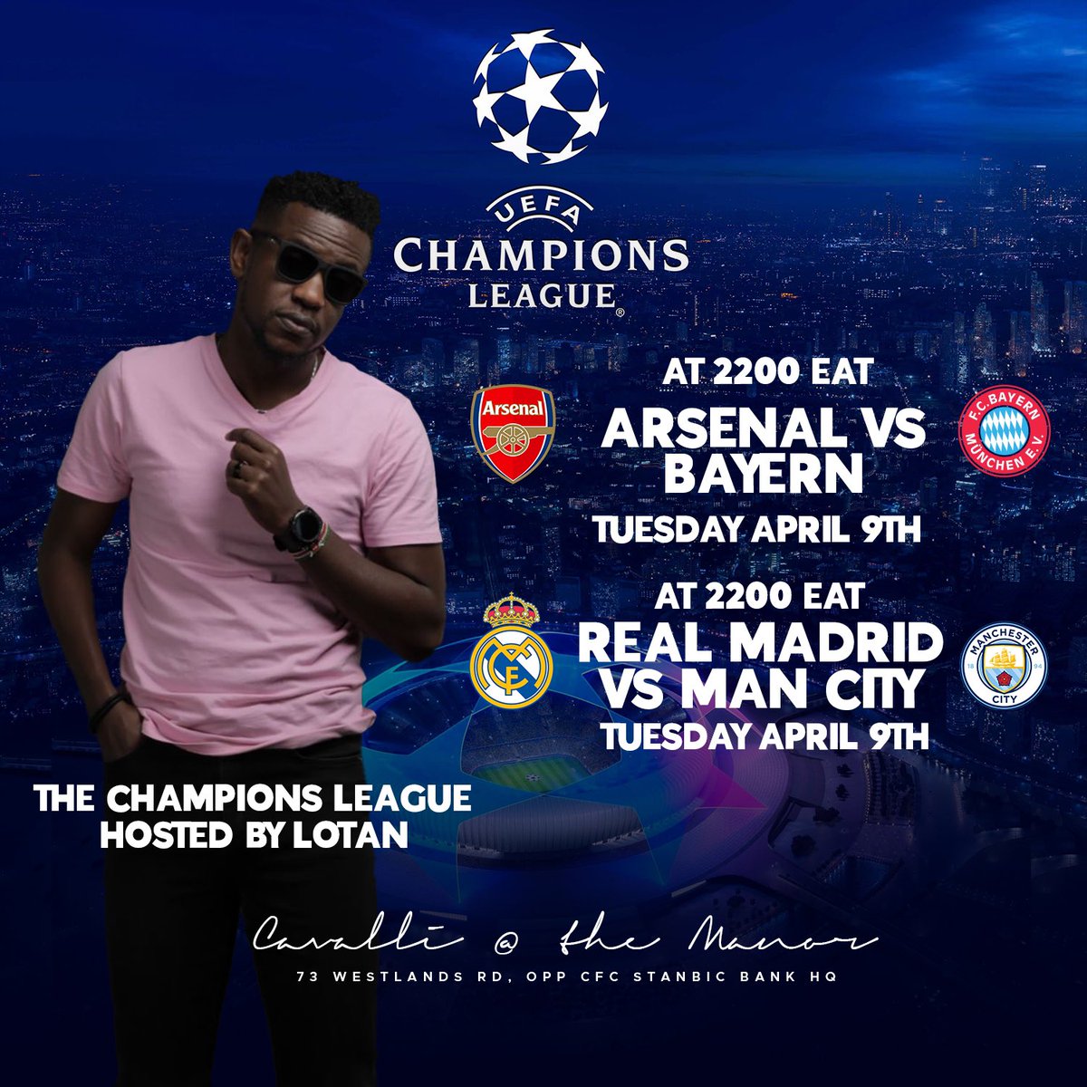 Excited to be hosting the official UCL watch party tonight at Cavalli…