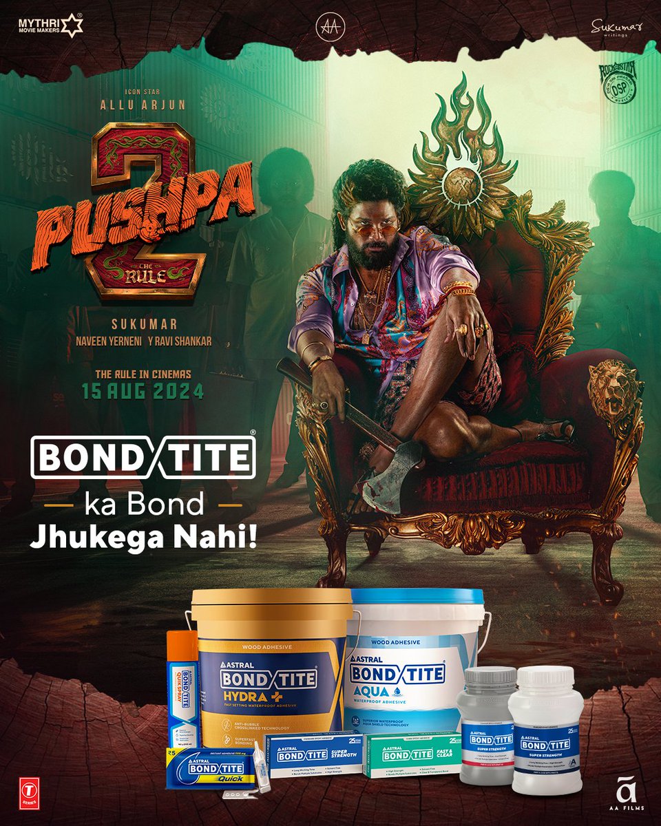 Astral Strong association for both Astral Pipes and Bondtite!
Excited to be associated with the much-anticipated Pushpa 2.

#Astral #AstralPipes #Bondtite #Pushpa2 #BrandAssociation #StrongPartnership