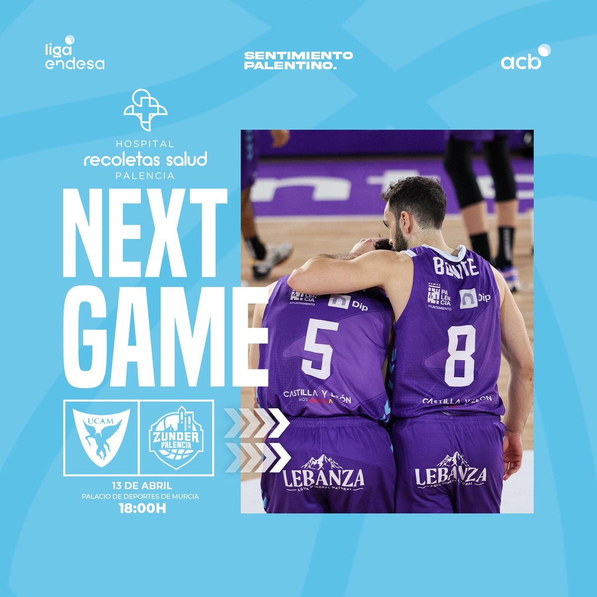 🛠 Esta semana tenemos un nuevo reto que llega de la mano de @RecoletasSalud. 🆚 @UCAMMurcia 🏀 Sábado 13 de abril ⌚ 18h 💜 #SentimientoPalentino #LigaEndesa