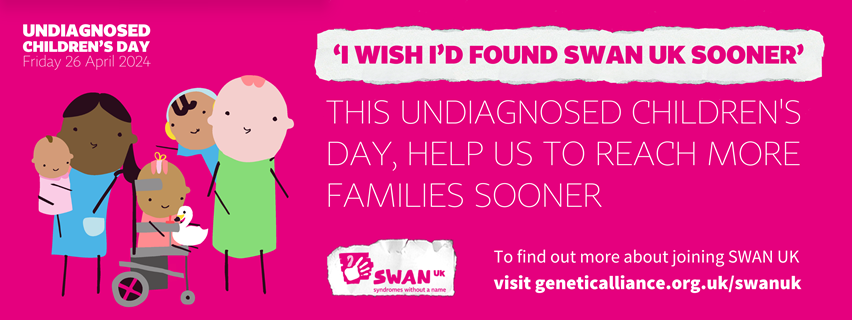 SAVE THE DATE 📢 Undiagnosed Children's Day is on Friday 26th April 2024. Find out more about the day, @SWAN_UK's work and how to fundraise here: walesgenepark.cardiff.ac.uk/en/2024/04/09/… @GeneticAll_UK @SWANUK_Cymru #UndiagnosedChildrensDay #SyndromesWithoutAName #SWAN