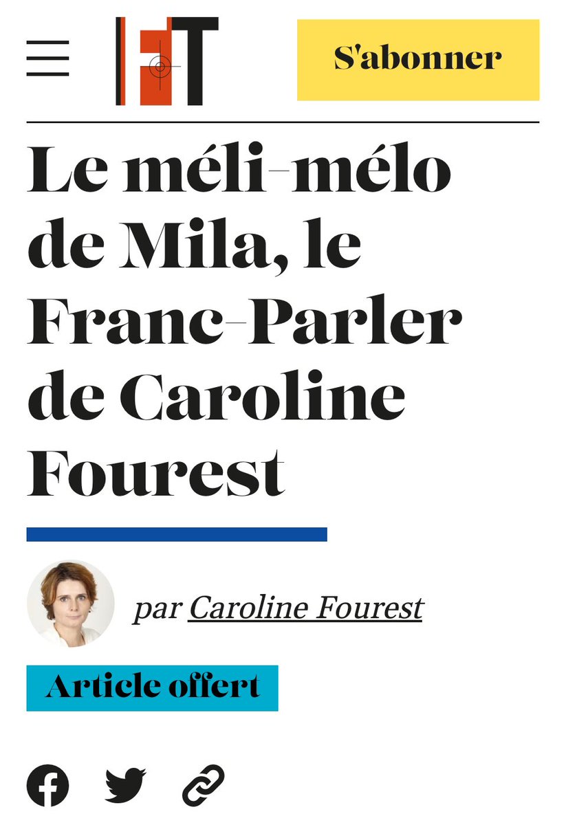 On ne peut qu’être surpris par l’article franchement déplaisant, voire calomnieux, consacré au « méli-mélo de #Mila » dans @franctireurmag par une des défenderesses de la laïcité, #CarolineFourest. Mila n’a-t-elle pas le droit d’exprimer son dégoût, sa colère ou son islamophobie,…