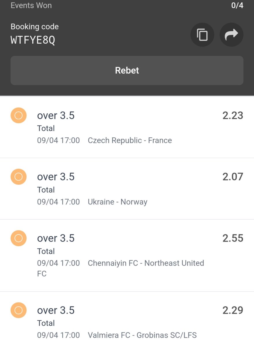 OVER 3.5 GOALS ACCA
26+ Odds
Kick off 5 P.m
👇
odibets.com/share/WTFYE8Q
👆
Click here to place bet
A win is compulsory