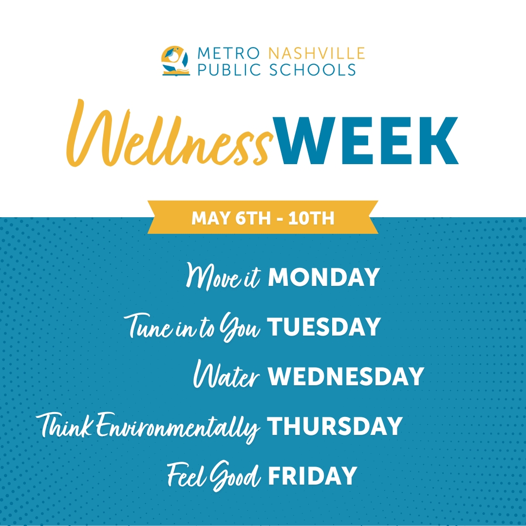 Mark your calendars to join in on the fun of MNPS Wellness Week, May 6-10! Each day you and your students will be challenged to complete a health-related activity. Pledge to participate now! forms.office.com/r/ph1YFnkxaW @MetroSchools @DrWilliams711 @MNPS_Attendance @mnps_fcp