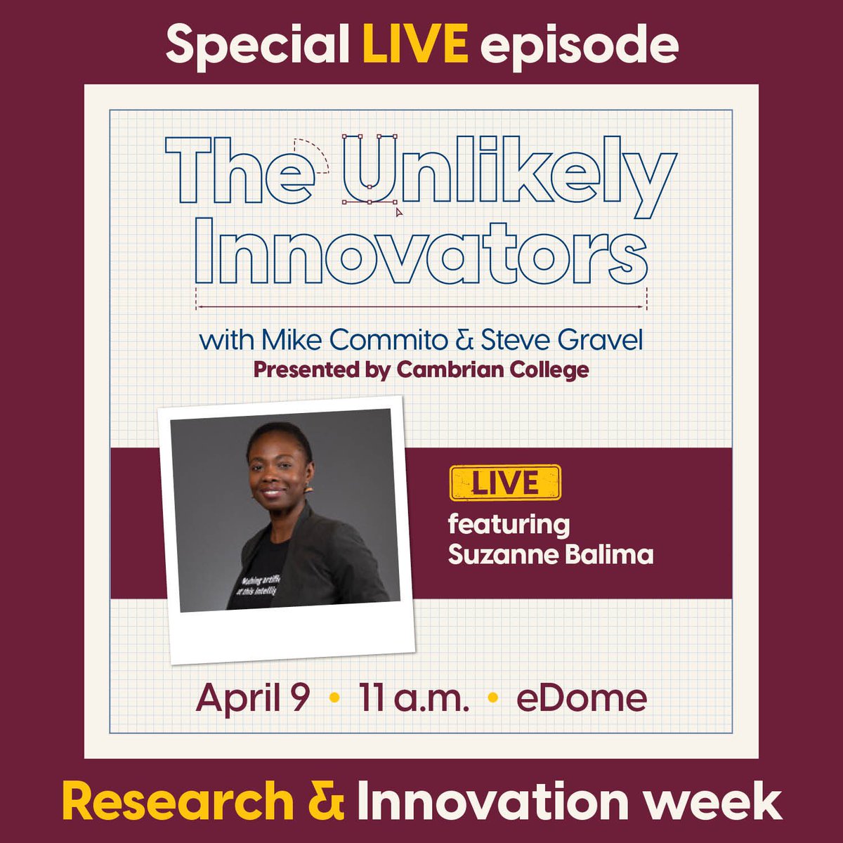 So excited to chat with Suzanne Balima from Vale Base Metals this morning! Join us in the eDome @cambriancollege at 11am for a live recording of the Unlikely Innovators as part of Research & Innovation Week ✨