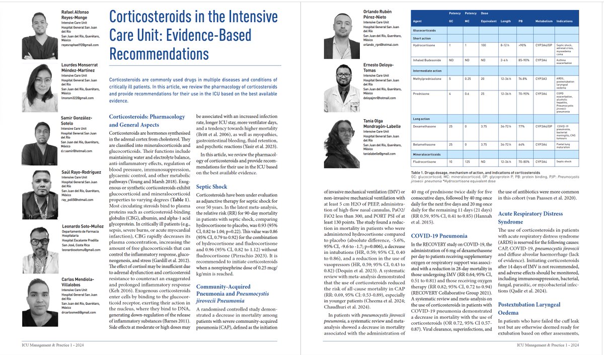 ICU_Management's tweet photo. Pharmacology of #corticosteroids and recommendations for their use in the #ICU @OrlandoRPN @E_DeloyaMD @RafaelReyes_MD  @SaulRayo76 @LeonardoSotoMu @MenVill_Carlos Read here: https://t.co/RfWkduElCQ https://t.co/TznpJwn4ZG