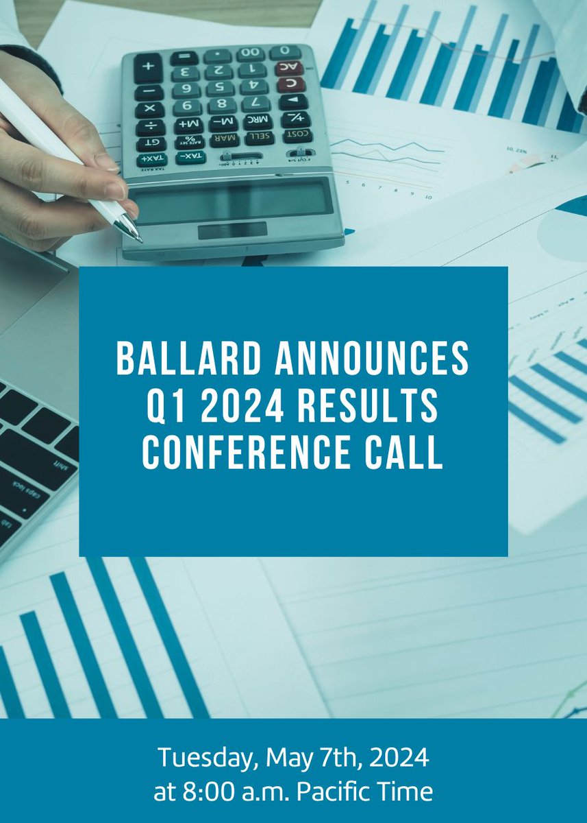 Join CEO, Randy MacEwen and CFO, Paul Dobson on May 7, 2024 at 8:00 AM as they share Ballard's Q1 Results bit.ly/3xrzQzE