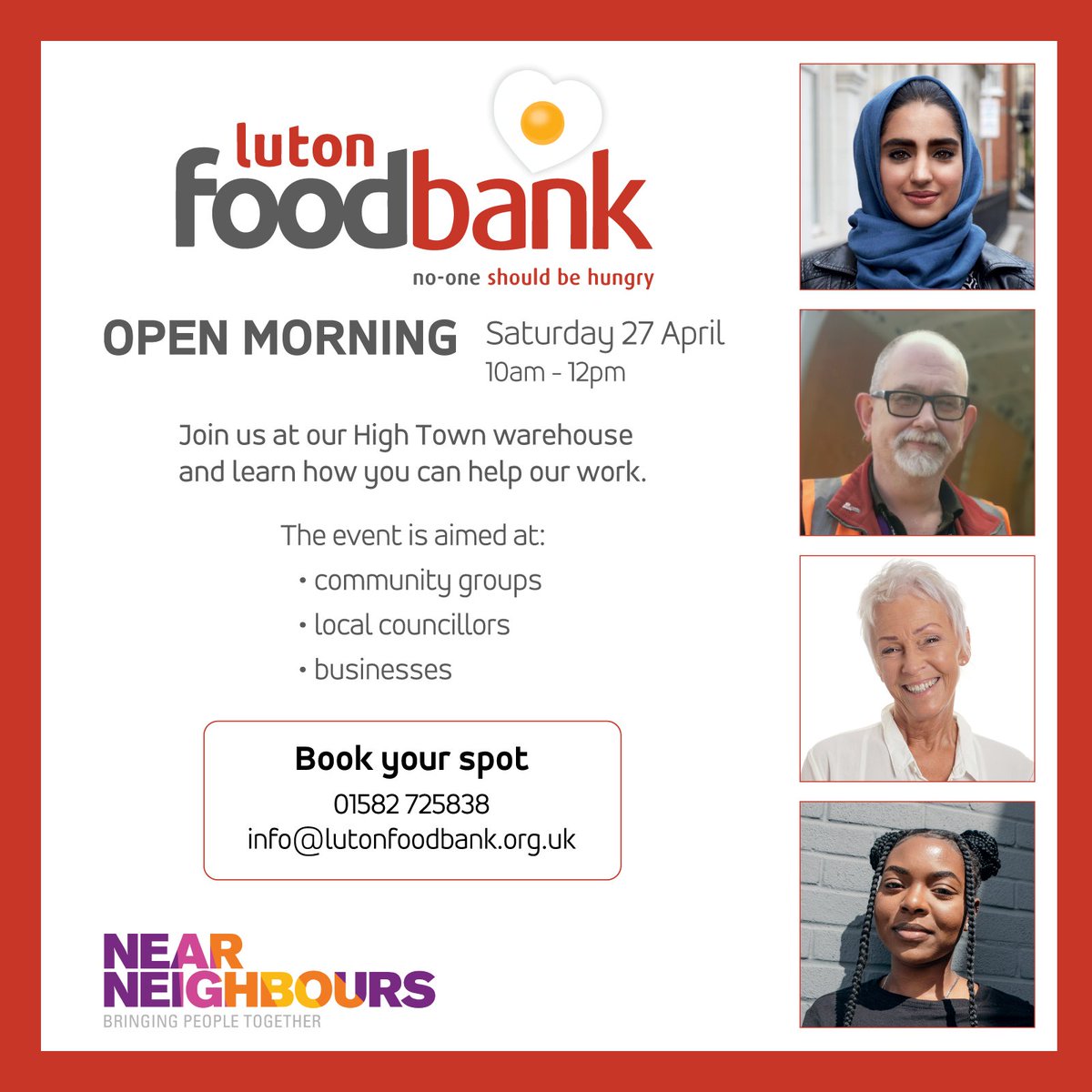We will be hosting events in the coming weeks to enable people to see our warehouse and learn more about supporting our work. Contact us on info@lutonfoodbank.org.uk to book your spot.