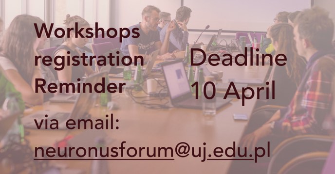 We offer you 5 workshops:  
1. neuroPIXELS (by Cagatay Aydin) 
2. QuPath (by Ewelina Bartoszek) 
3. DeepLabCut (by Konrad Danielewski) 
4. Neuroimaging data analysis (by Jakub Szewczyk and Mikołaj Compa) 
5. Virtual reality, physiology, and biofeedback (by Slav Dimov)
