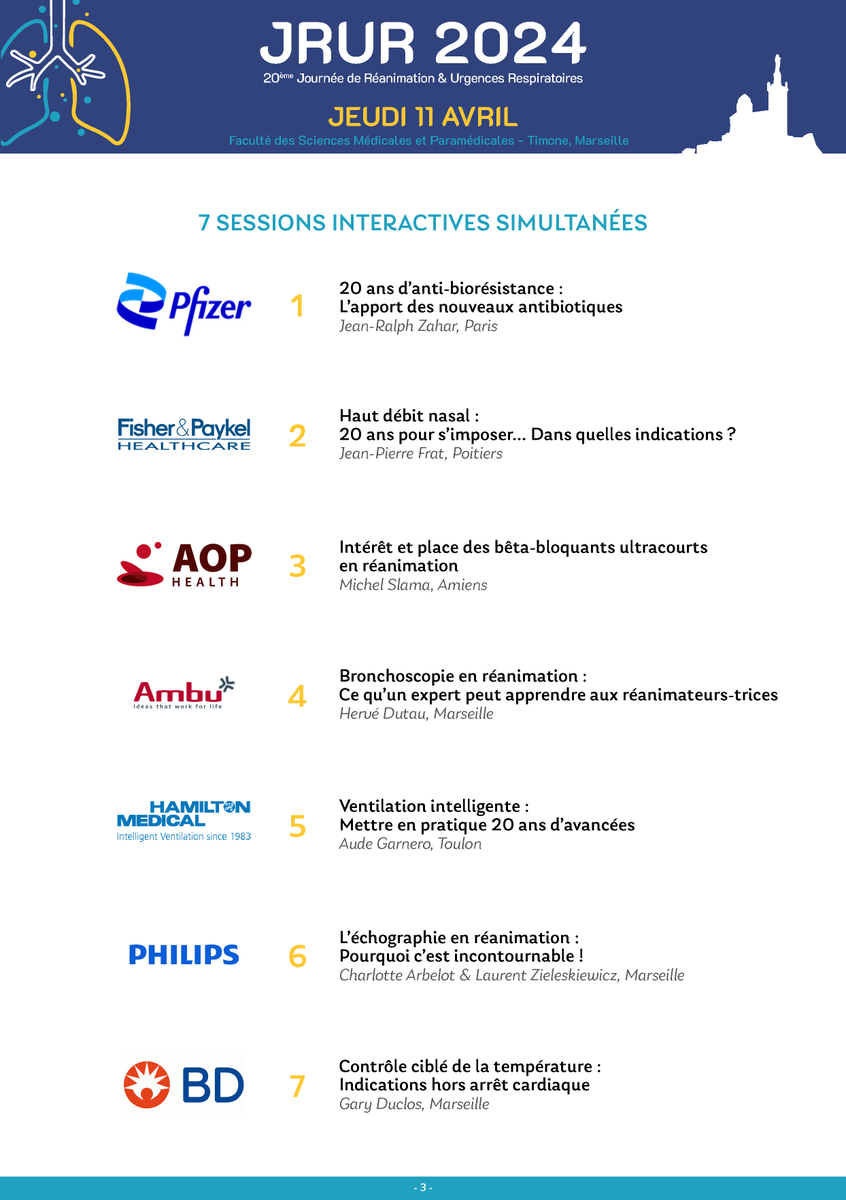 aphm_actu's tweet photo. 🚨 J-2 avant la 20ème Journée de Réanimation & Urgences Respiratoires à #Marseille ! 🩺💨 Une journée riche en connaissances et échanges sur les avancées qui ont marqué le domaine. Découvrez le programme et inscrivez-vous vite ! #JRUR2024 #APHM  🔗https://t.co/EBYrnhVOVQ