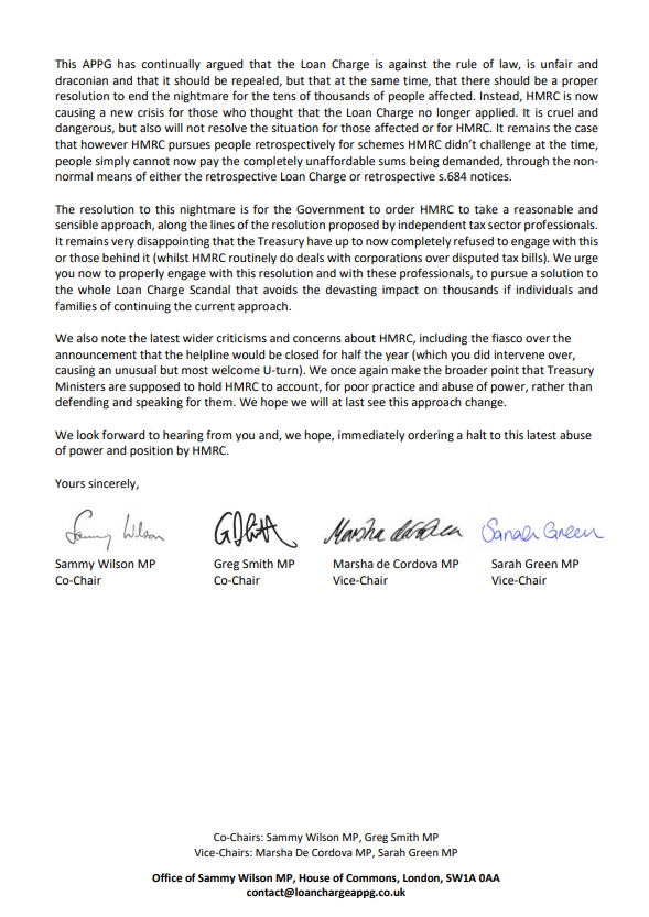 The #LoanChargeScandal continues to ruin lives. I am pleased to join colleagues from across the political spectrum in writing to the Chancellor to raise HMRC's continuing disregard for the recommendations of the Morse Review