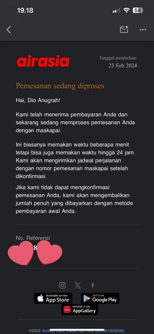 Zis_Azis12's tweet photo. @airasia Selamat malam, saya ada pemesanan tiket pesawat dari aplikasi Air Asia Move. Setelah mendapatkan email pemesanan diproses kemudian sampai sekarang saya belum mendapatkan iternity atau tiket resmi pemesanan berhasil. Bisa dibantu lebih lanjut informasinya? @airasia_indo https://t.co/QIoTpsRBa3