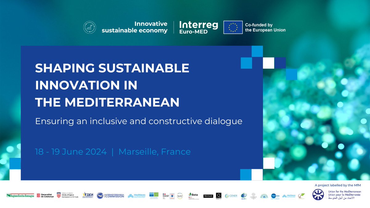Innovative Sustainable Economy Mission (@gov4innovation) on Twitter photo 🌟 Join us for the Shaping Sustainable Innovation in the Mediterranean event!🌱
🌐 This event is a convergence point for the 14 Thematic Projects centered on blue and green economies. Get ready for practical insights!
📅 18-19 June
📍 Marseille, France
📝…tainable-economy.interreg-euro-med.eu/events/shaping… 🌟 Join us for the Shaping Sustainable Innovation in the Mediterranean event!🌱
🌐 This event is a convergence point for the 14 Thematic Projects centered on blue and green economies. Get ready for practical insights!
📅 18-19 June
📍 Marseille, France
📝…tainable-economy.interreg-euro-med.eu/events/shaping…
