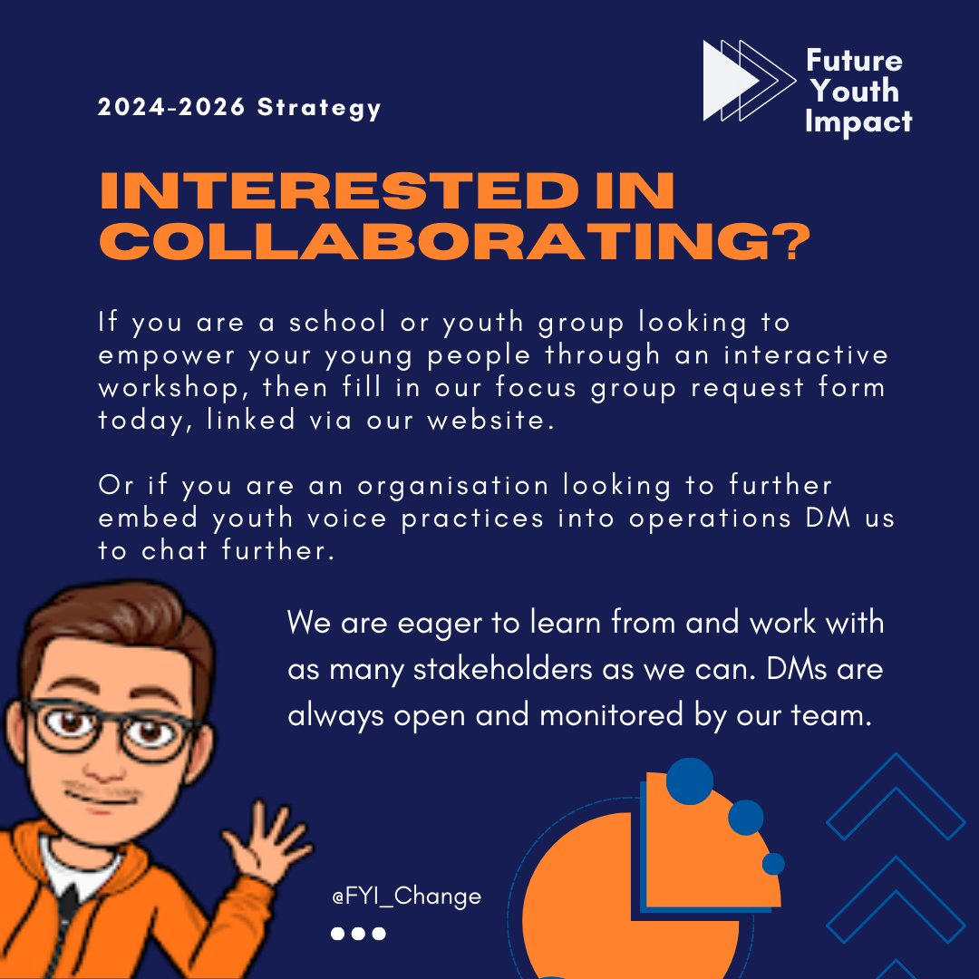 In Future Youth Impact, we use a three pillar approach to reach our goals. We deliver sessions, research to understand the sector, and support other organisations to engage effectively with young people

Request a focus group here: forms.gle/9QcWtqWir3T3tg…

Or DM us to collaborate