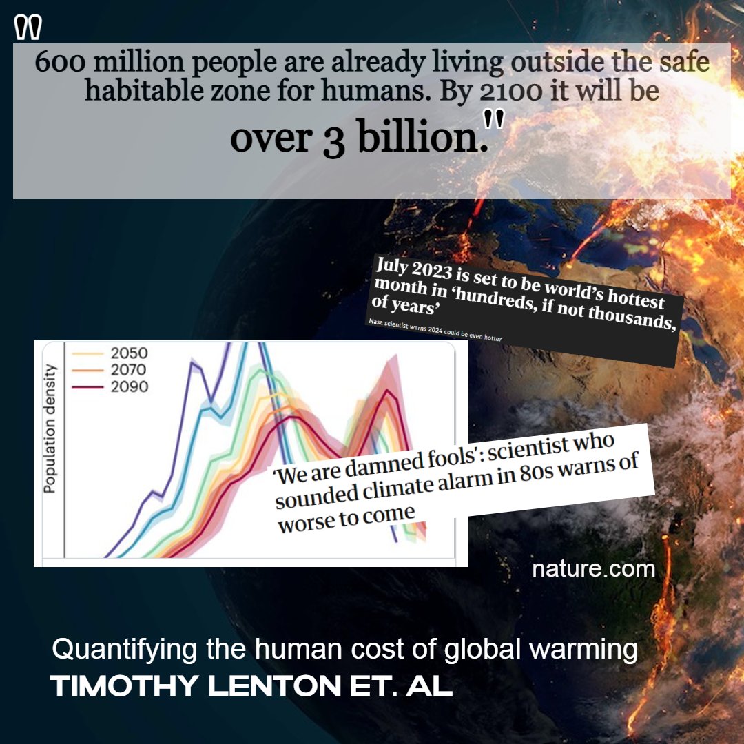 600 million people outside the safe habitable zone for humans - NOW ! That's 15 🇨🇦 's population wise by 2100 3 billion close to 40% of present population The powerful probably sit with death charts & are calculating how many of us they need at this point #ClimateEmergency