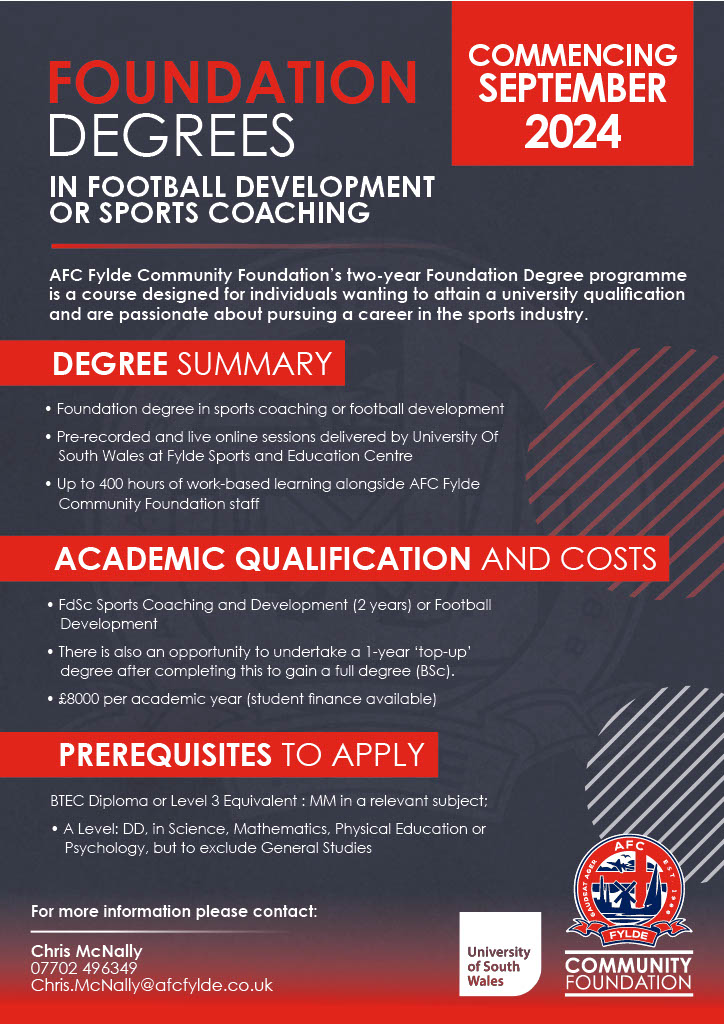 🙌 Keep in touch with both the sporty and educational side of yourself! #AFCFyldeFoundation l @UniSouthWales l @USW_FootballCP