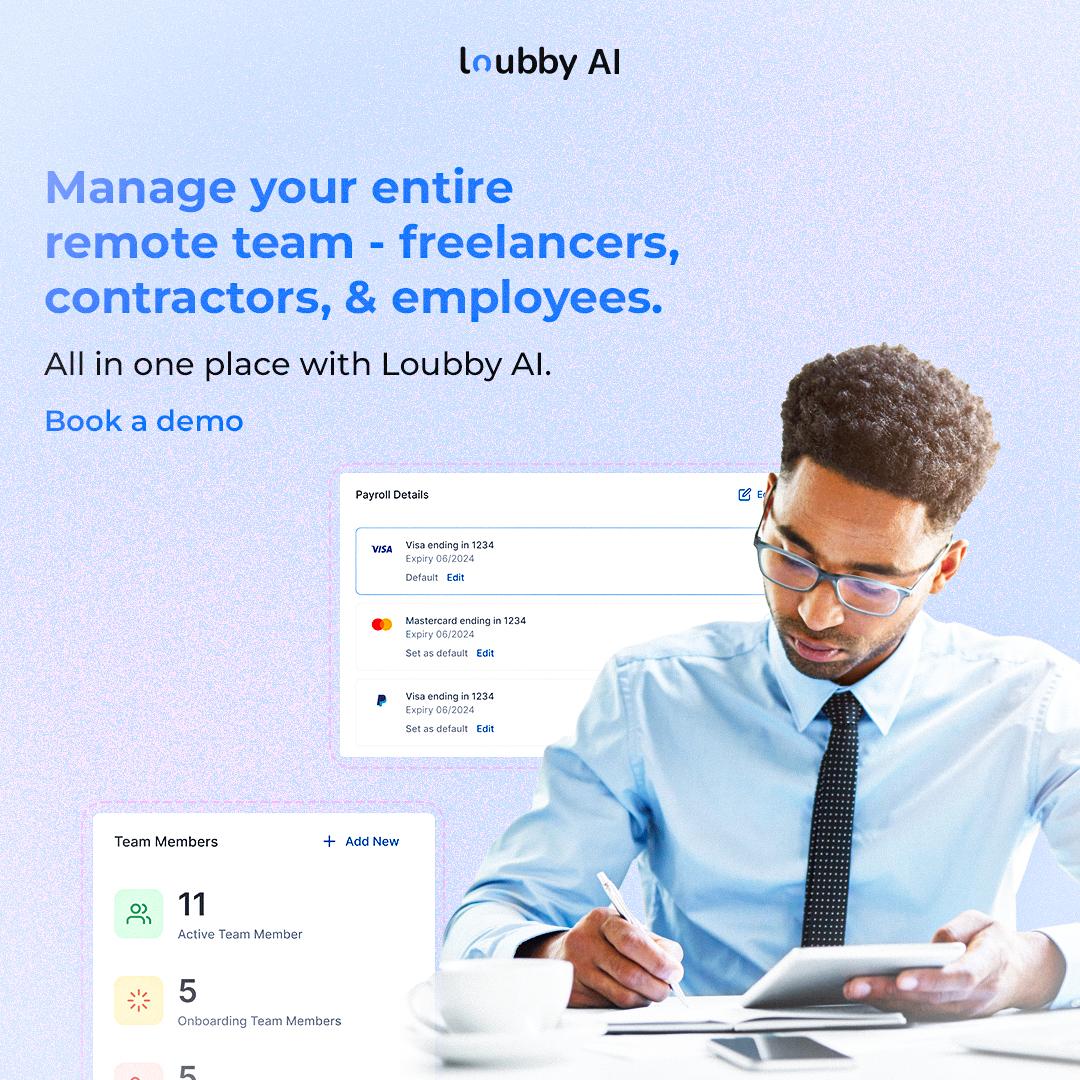 Effortlessly manage your entire remote team - freelancers, contractors, & employees - all in one place with our AI-Powered platform. 🚀Book a demo now and experience seamless collaboration like never before! Get started at loubby.ai #loubbyai #teammanagement